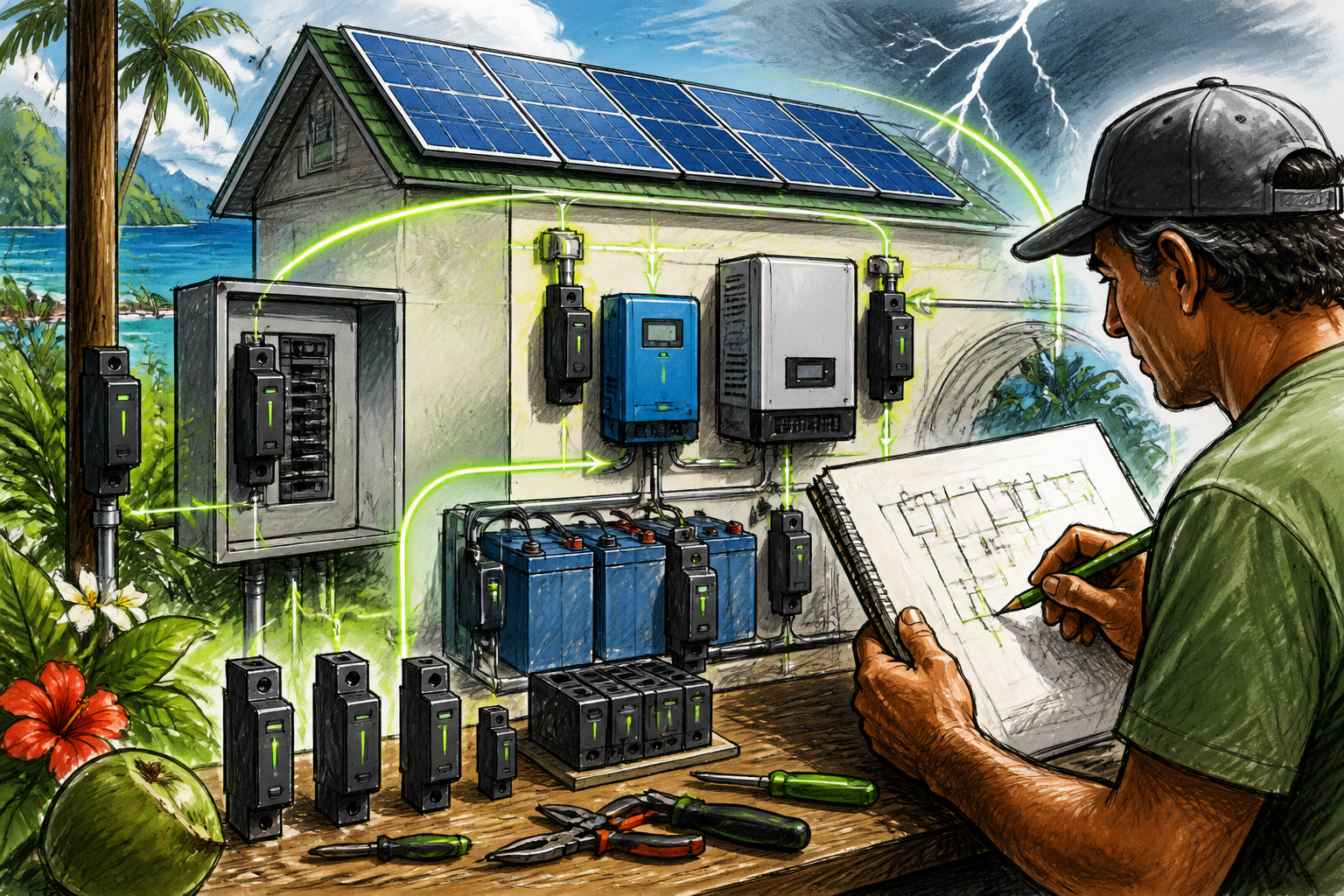 Concept illustration for MidNite Solar MNSPD Lightning Arresters and Surge Protection Devices