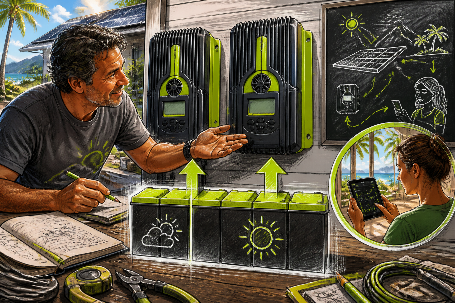 Concept illustration for MidNite Solar Hawke's Bay MPPT Charge Controller Platform